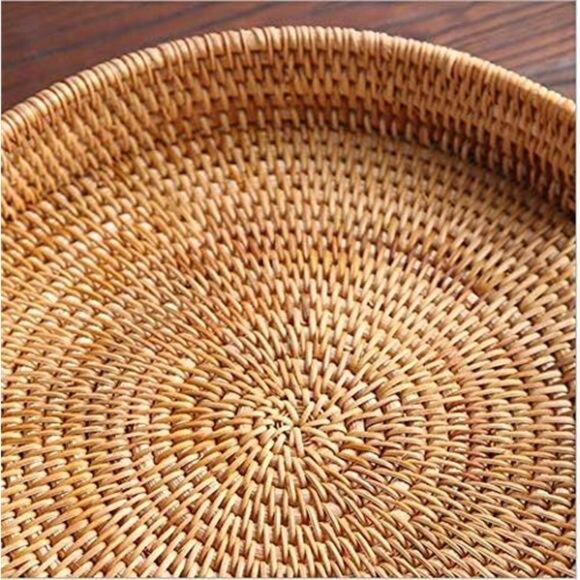 Round Serving Tray, Decorative Coffee Table Tray, Ottoman Hand Woven - Picture 4 of 7